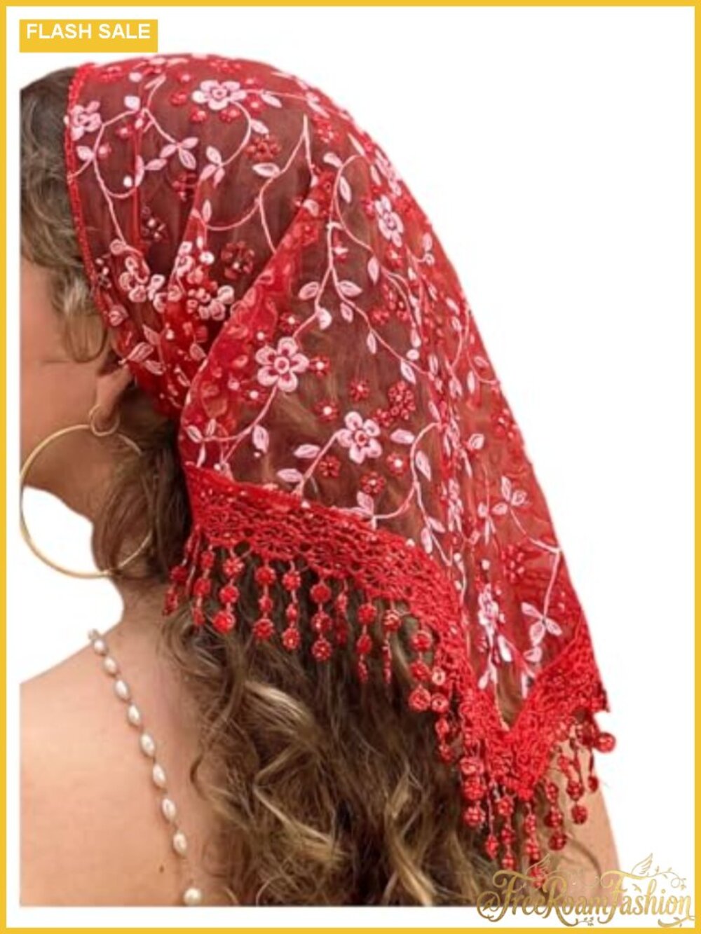 Floral Lace Sheer Fringe Triangle Scarf Lightweight Shawl Wrap